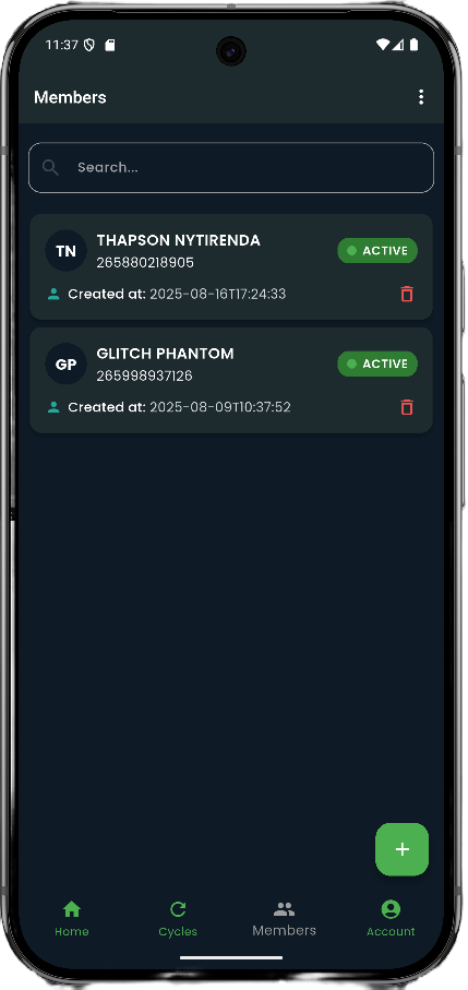Chuma Chathu App Groups Interface